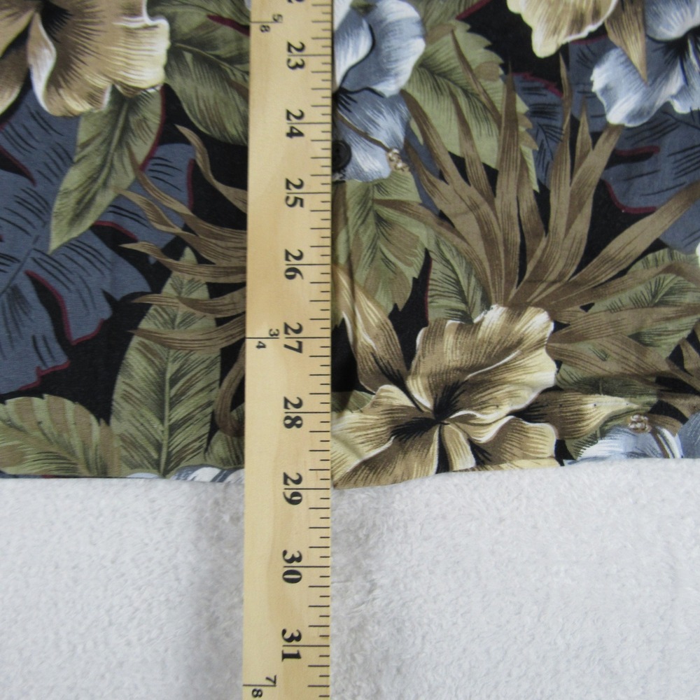 David Taylor Hawaiian Shirt Men's Medium Black Tropical Floral Camp S/S - Picture 2 of 8
